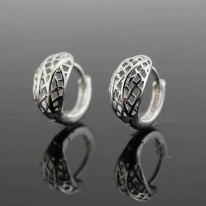 18K White Gold Filled Carved Hoop Earrings 14mm Women's Party Gift